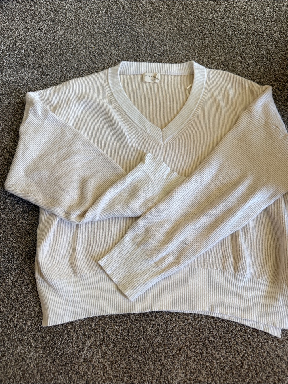 V-Neck Ribbed Sweater in Light Cream